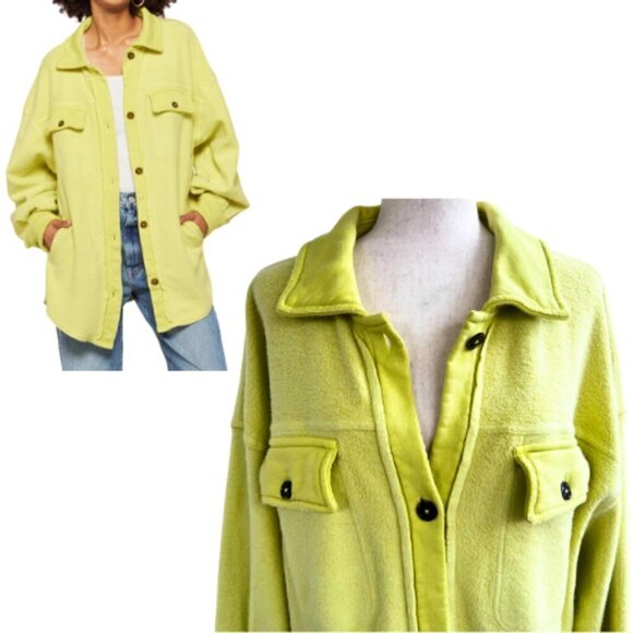 FREE PEOPLE Light Lime Green Ruby Shirt Jacket Shacket Size M - Picture 1 of 14